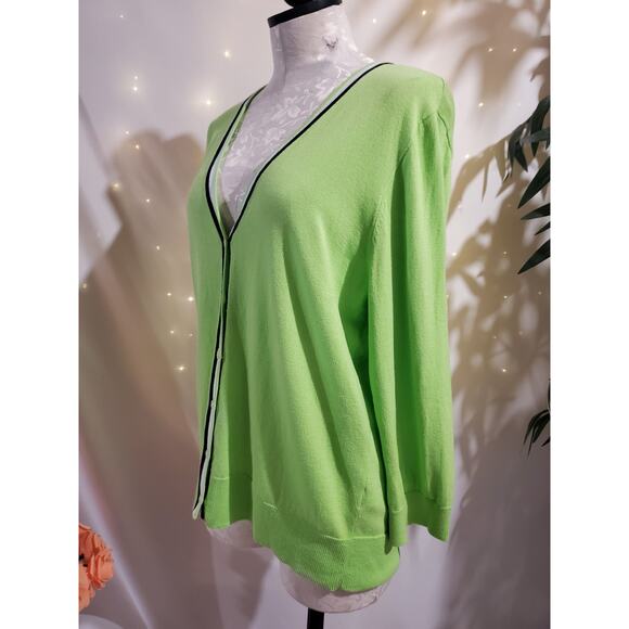 Vtg Chaps V-Neck Button Cardigan Size XL Preppy Country Club Old Money Green - Picture 2 of 9